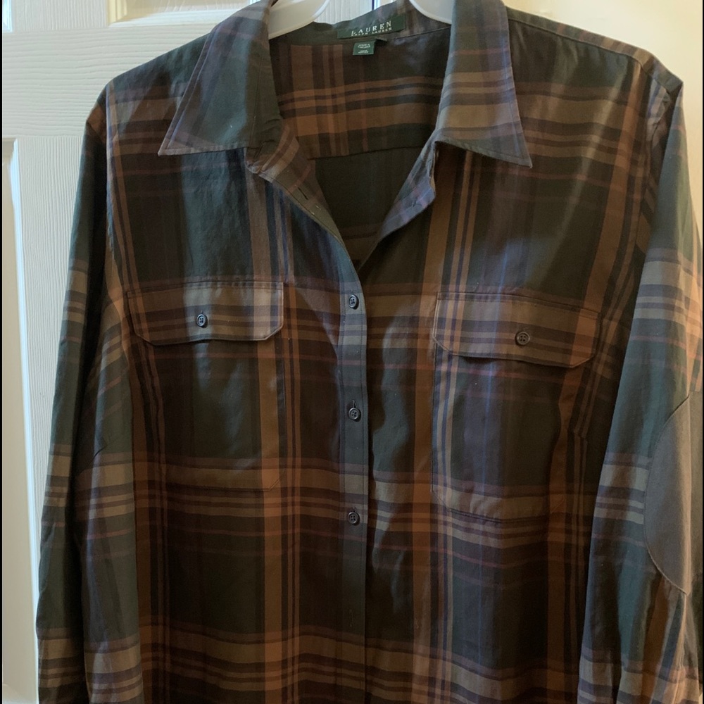 Lauren Ralph Lauren button down with elbow pads.